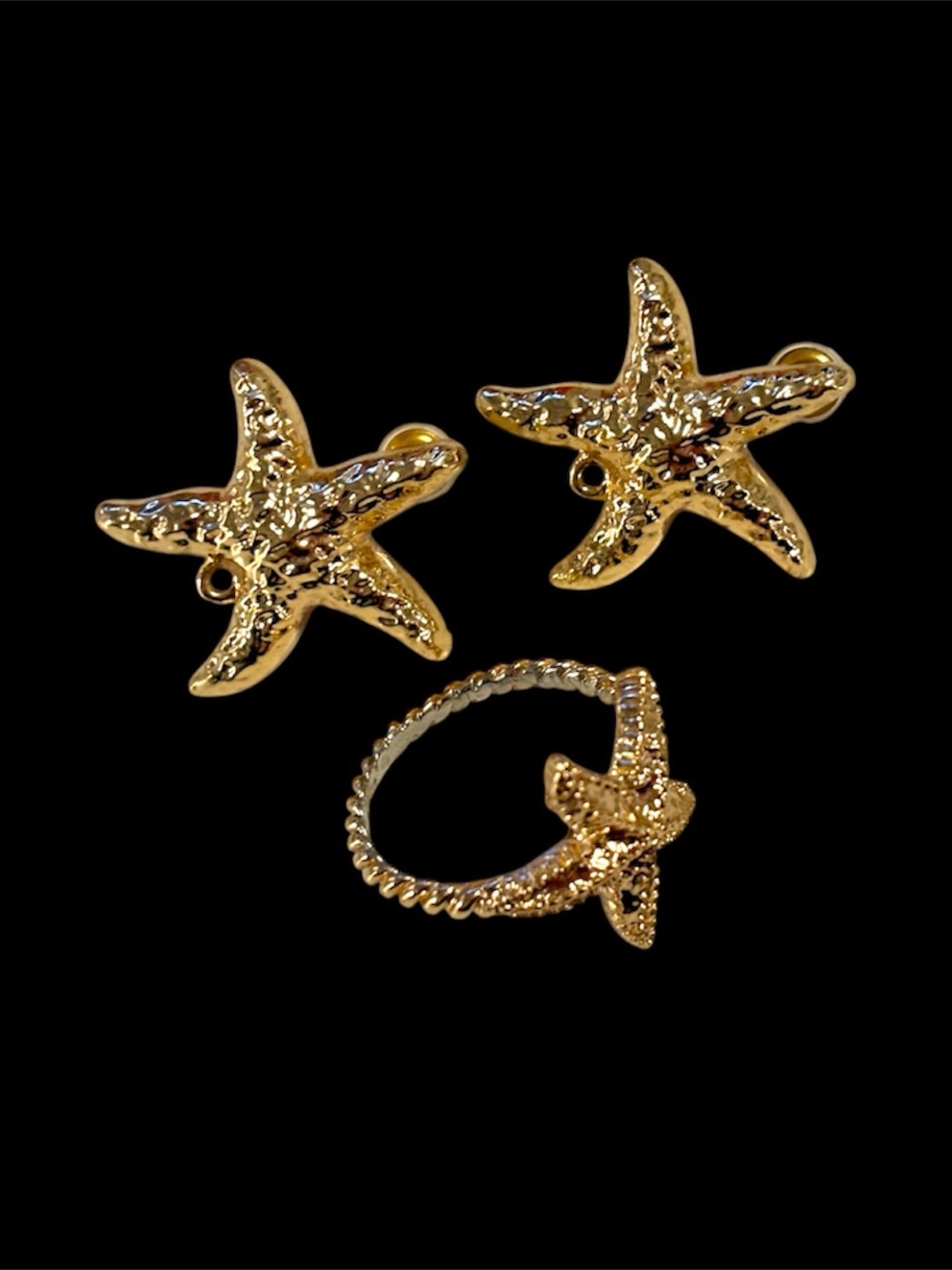 Gold starfish earrings and ring set